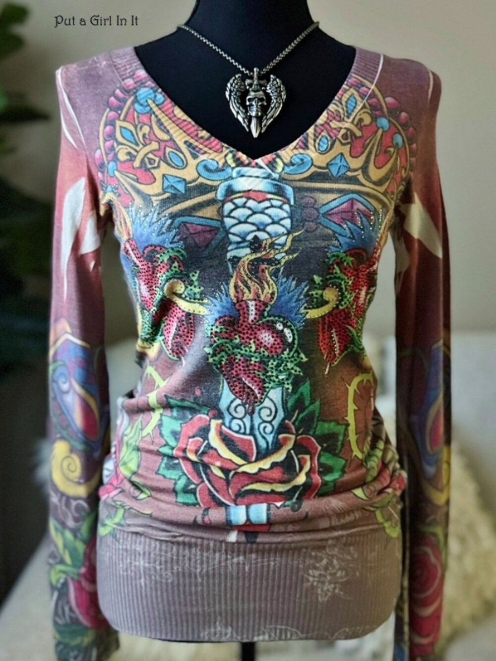 Vocal Apparel Women's Crystal Sublimation Old School Shirt Sweater S M L XL Y2K